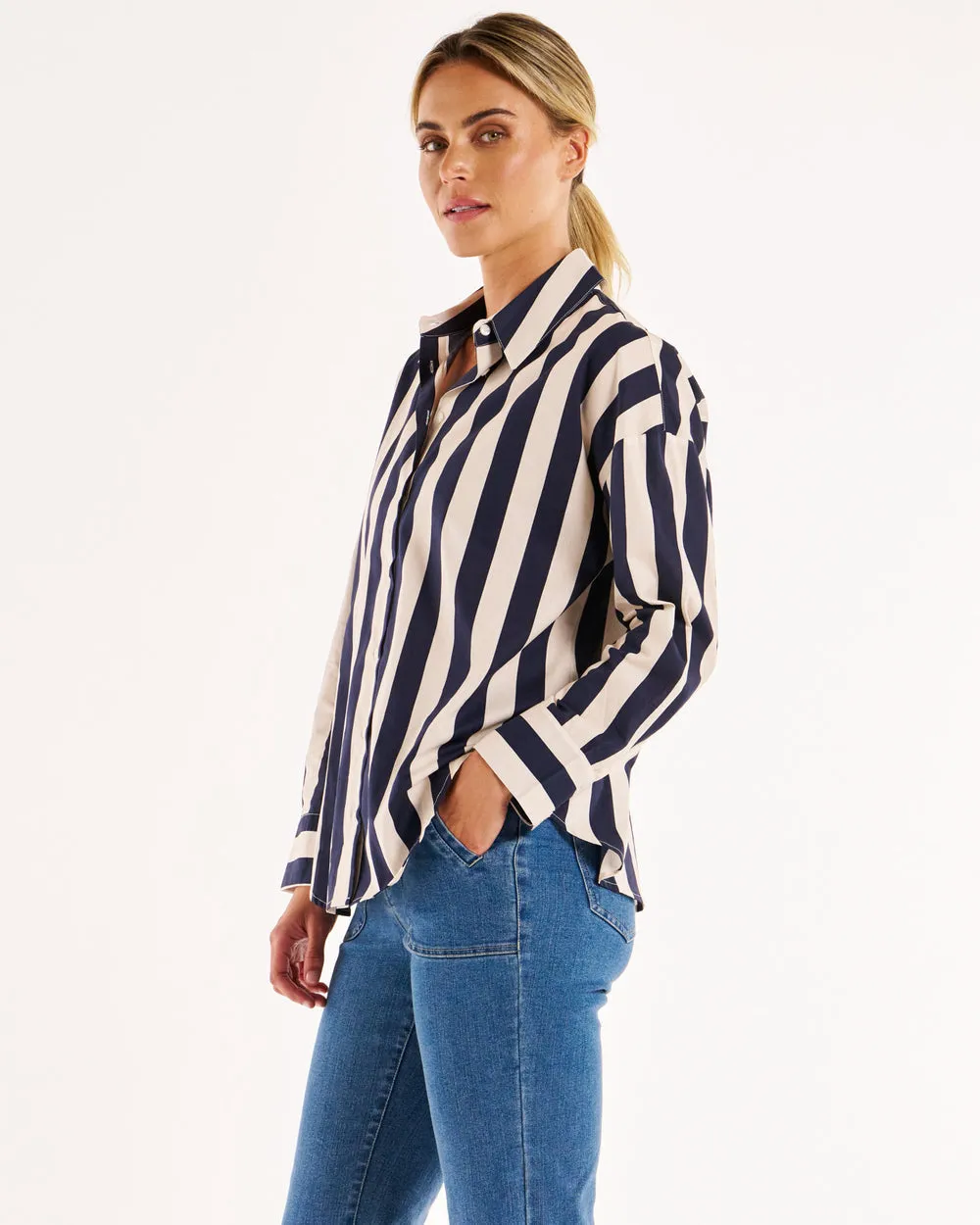 Betty Basics Stripe Shirt Navy