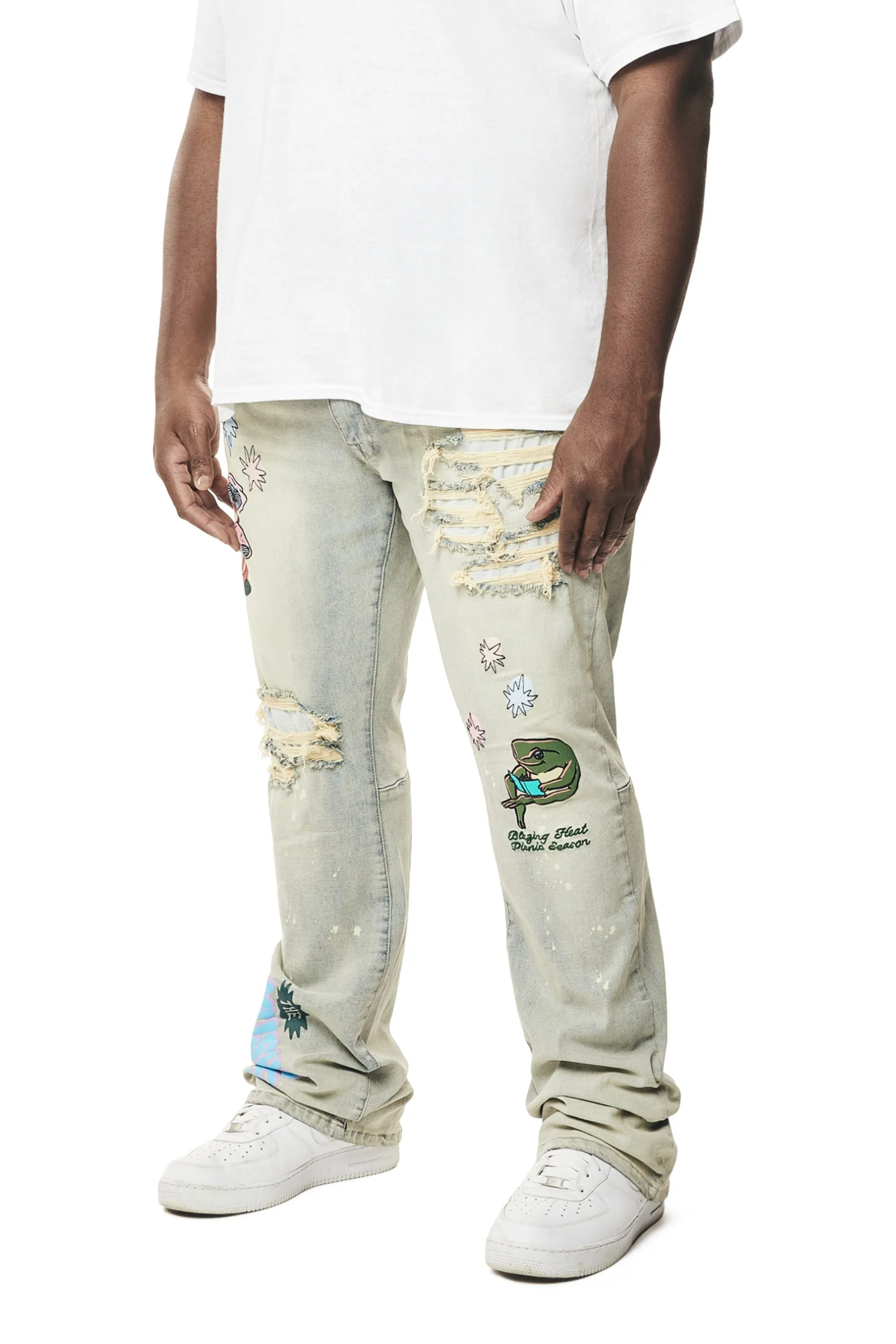 Big and Tall - Puff High Density Printed Stacked Denim Jeans - Ombre Blue