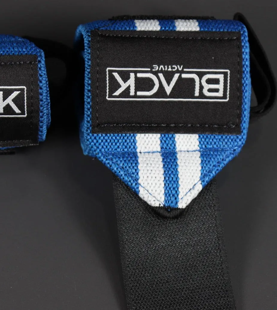 BLACK ACTIVE ARMOUR DOUBLE PRONG BELT   BLUE STRIPE WRIST WRAPS