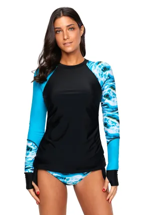 Black Blue Long Sleeves Tank Bikini Set