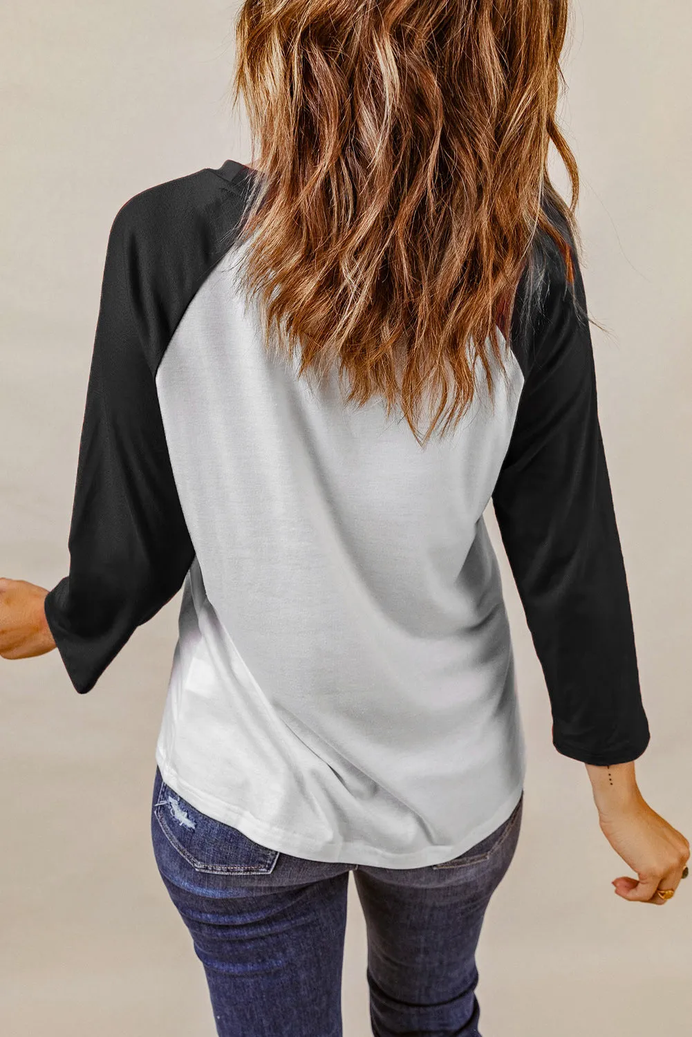 Black Christmas Color Block Long Sleeve Top