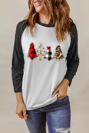 Black Christmas Color Block Long Sleeve Top