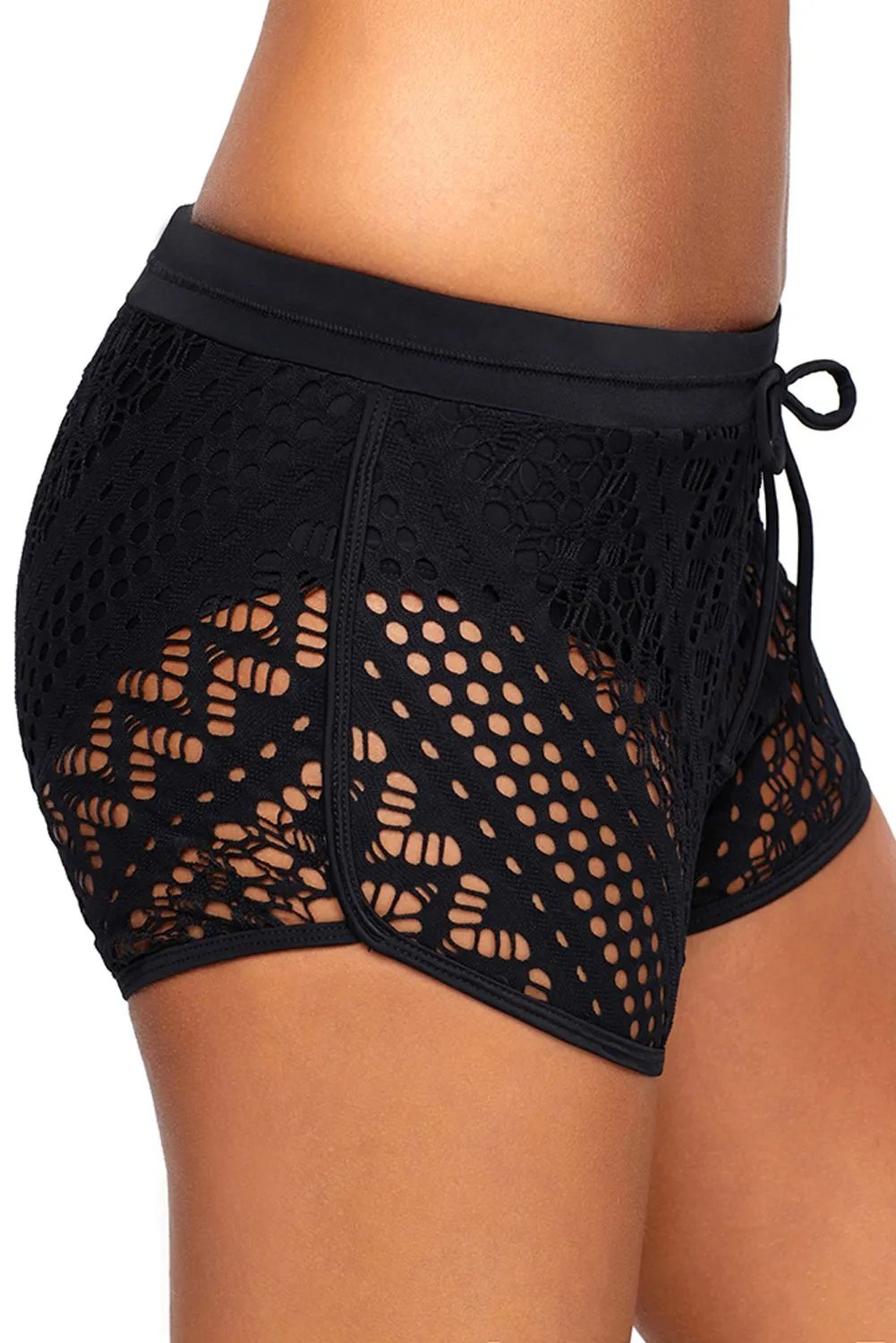 Black Hollow Out Lace Bottom Short