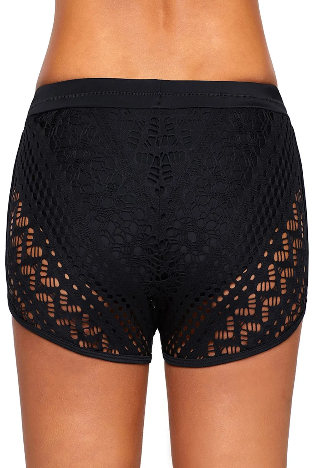 Black Hollow Out Lace Bottom Short