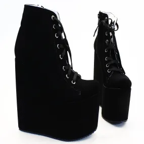 Black Lace Up Sport Wedge Platforms