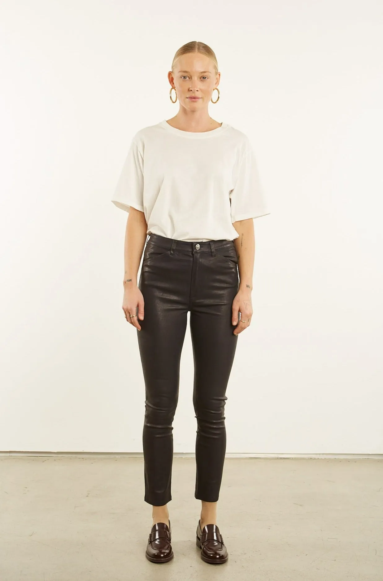 Black Leather 5 Pocket Slim Pants