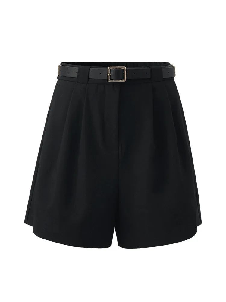 Black Loose A-Line Shorts With Belt