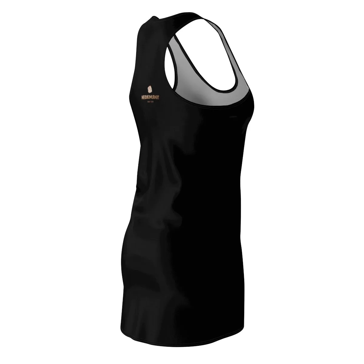 Black Plain Racerback Dress, Solid Color Women's Premium Designer Dress - Made in USA