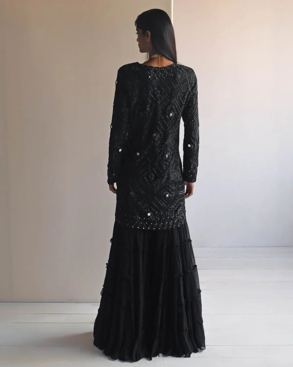 Black Sharara And Jacket Set