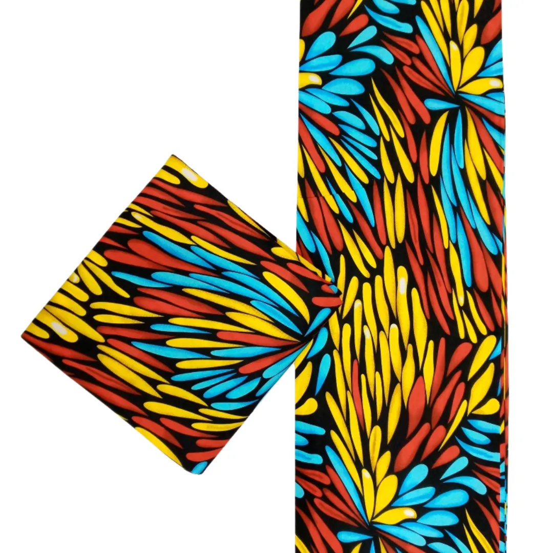 Black with Blue, Red and Yellow Petals African Print  - CA292