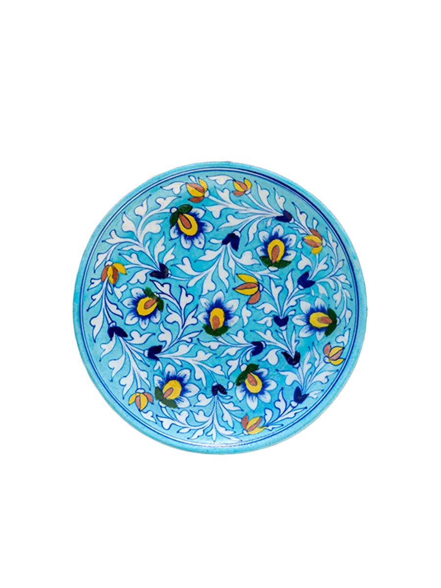 Blooming Harmony: Serene Garden Blue Pottery Wall Plate By Gopal Lal Kharol