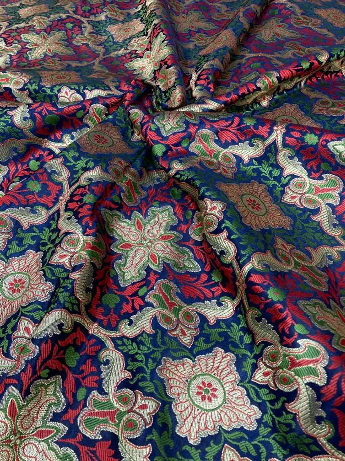 Blue Banarasi Kimkhwab Silk Fabric  ( 1 Mtr )