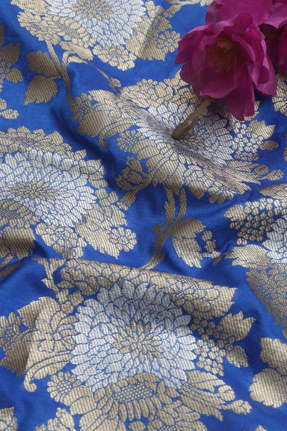 Blue Banarasi Silk Fabric ( 1 Mtr )