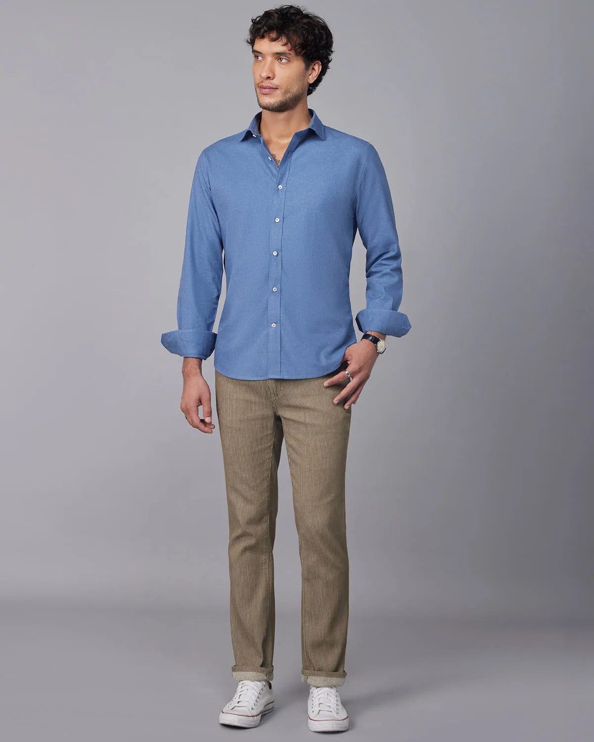 Blue Brushed Twill Shirt