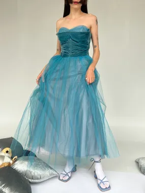 Blue Tulle Velvet Dress (M)