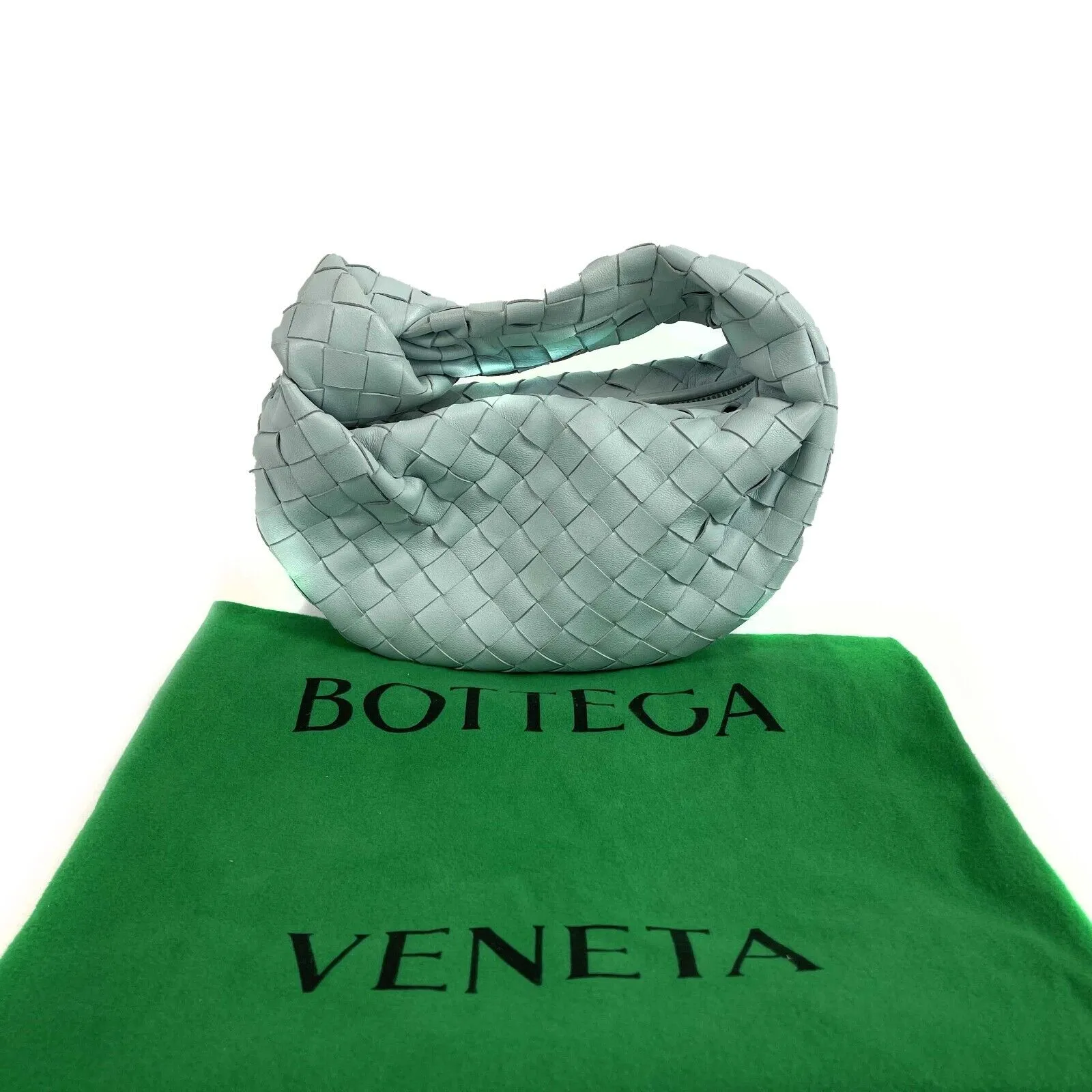 Bottega Veneta - Mini Jodie Knotted Leather Washed Teal Blue - Brand New