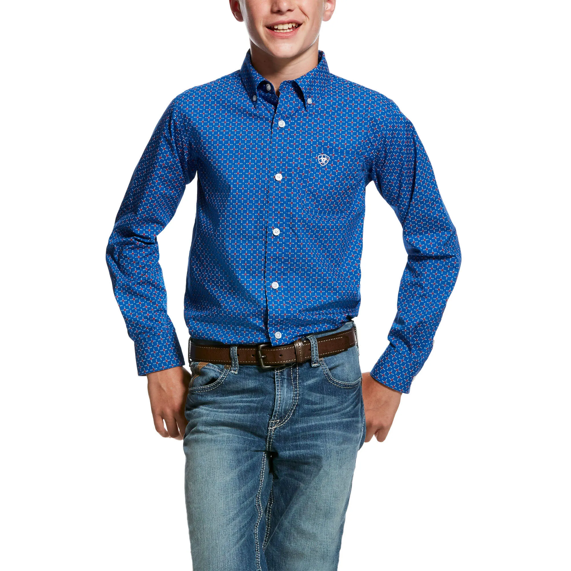 Boy's Ariat Ohlinger Long Sleeve Print Shirt - Classic Blue