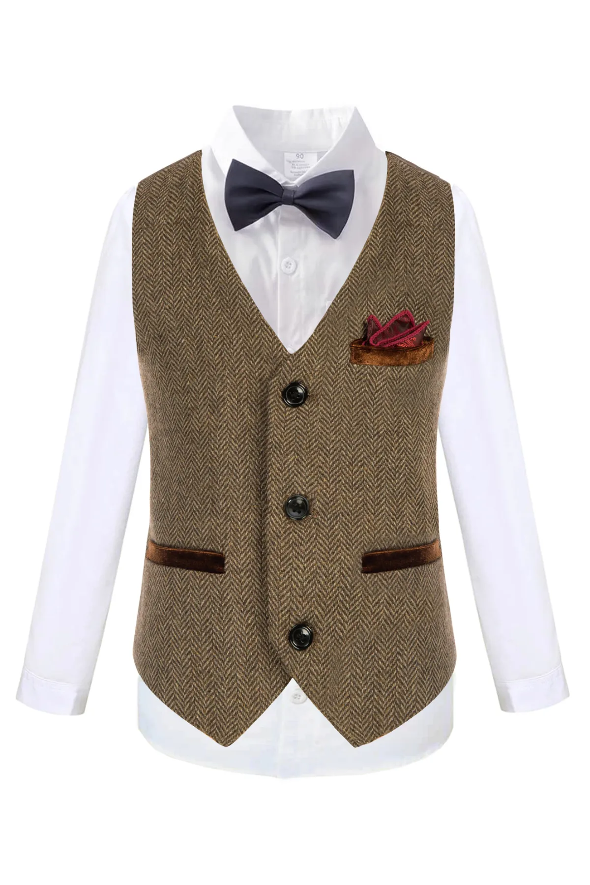 Boys Herringbone Tweed Suit Vest British Dress Waistcoat Wool Blend