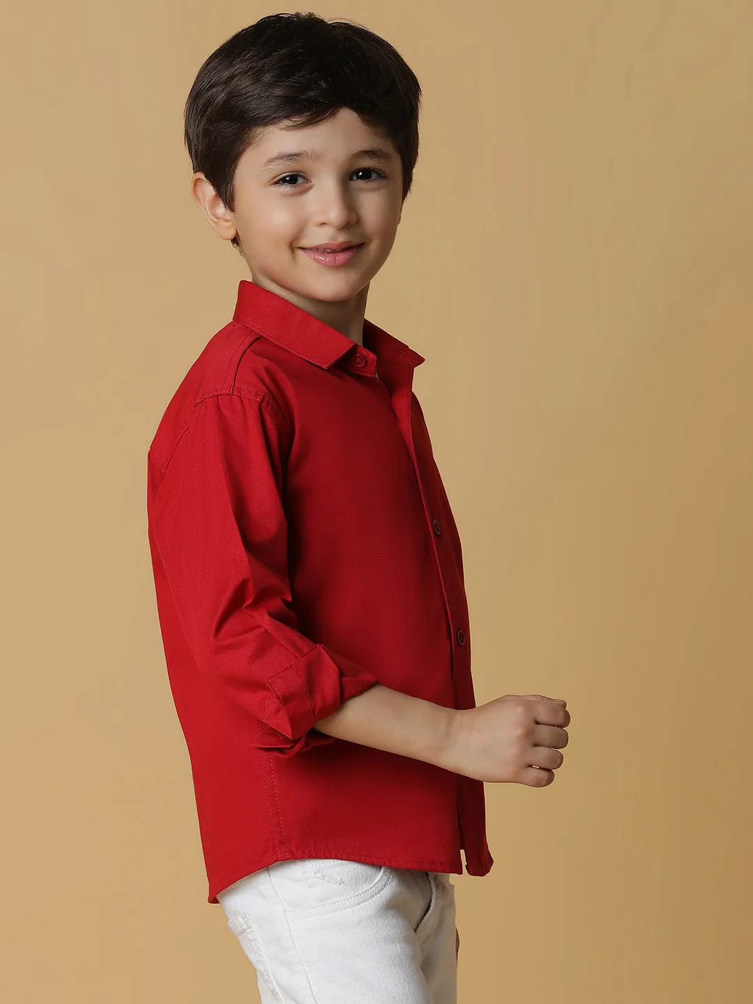 Boys Red Solid Shirt