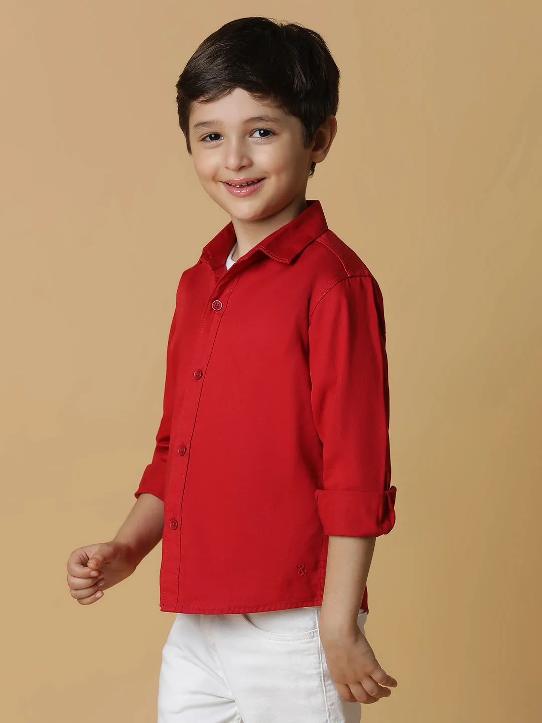 Boys Red Solid Shirt