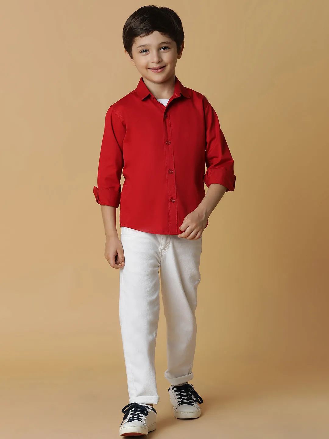 Boys Red Solid Shirt