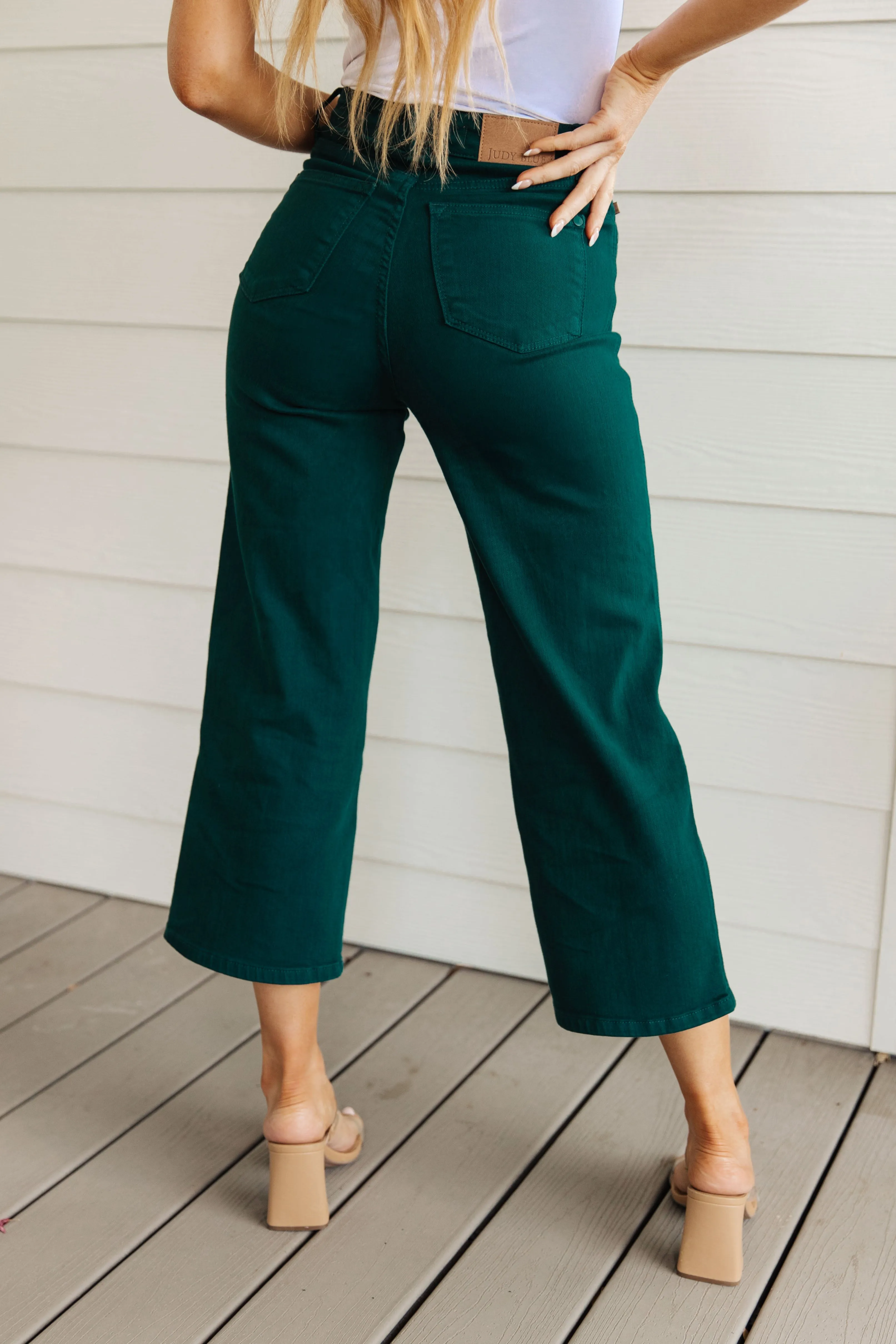 Briar High Rise TUMMY CONTROL Wide Leg Crop Judy Blue Jeans in Teal