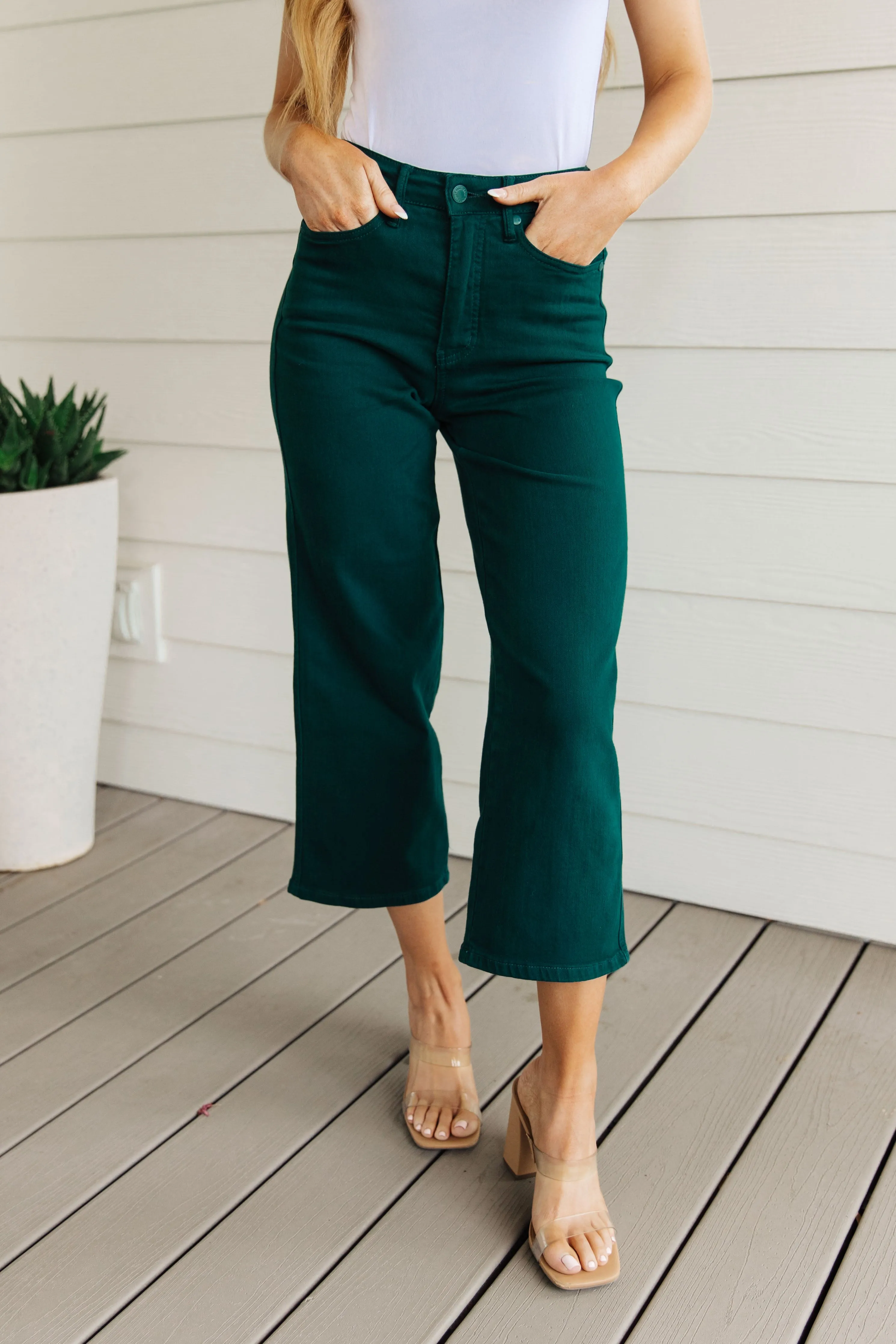 Briar High Rise TUMMY CONTROL Wide Leg Crop Judy Blue Jeans in Teal