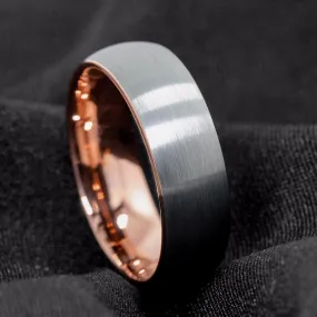 Brushed Silver & Rose Gold Tungsten Ring (8mm)