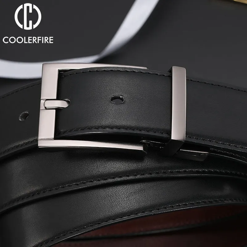 Business Dress Belts for Men Men Genuine Leather Belt Reversible Buckle Brown and Black Belt HQ110