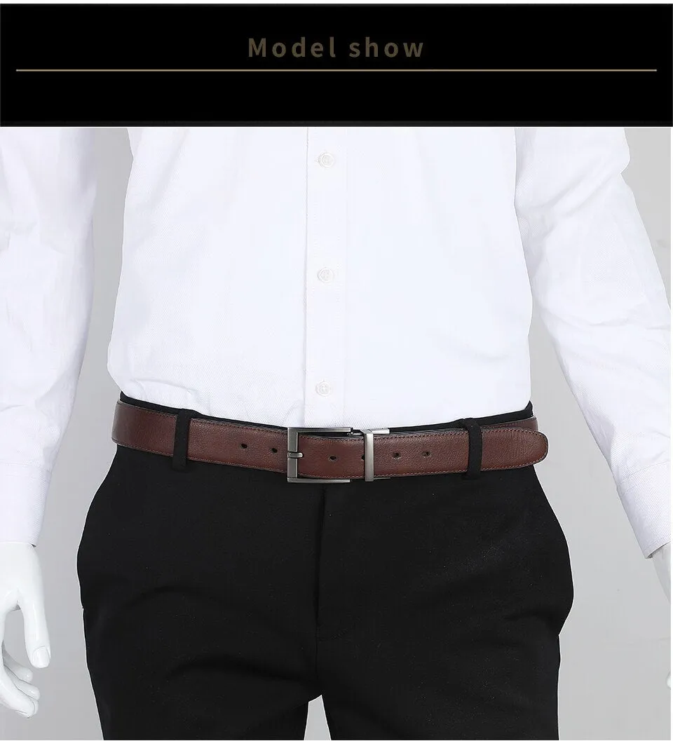 Business Dress Belts for Men Men Genuine Leather Belt Reversible Buckle Brown and Black Belt HQ110