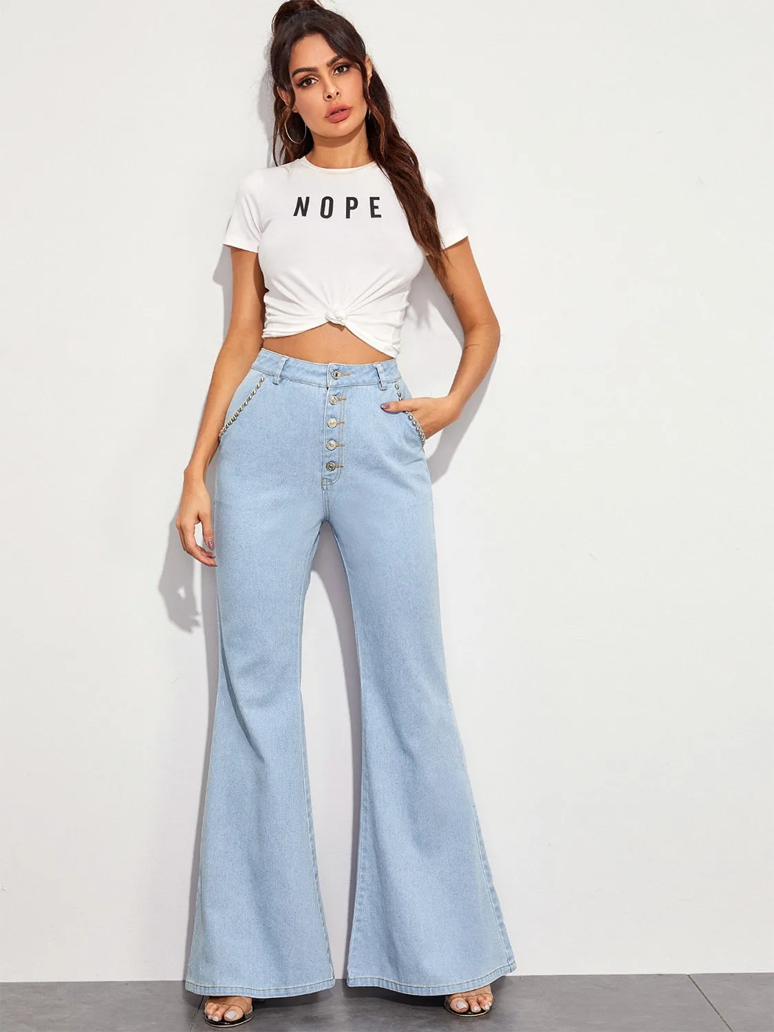 Button Fly Wide Leg Jeans