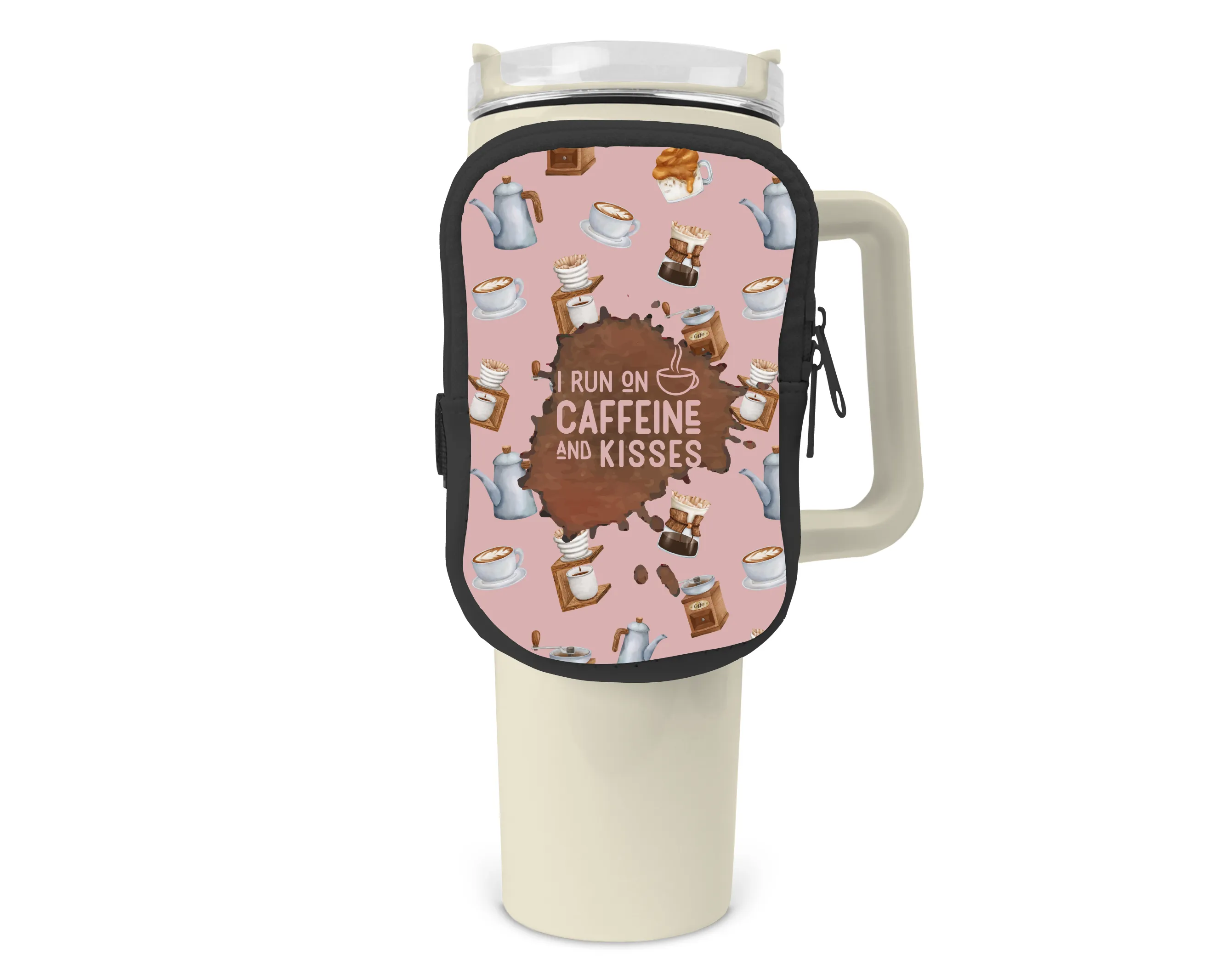 Caffiene And Kisses Zippered Pouch/Bag For 40oz Tumbler