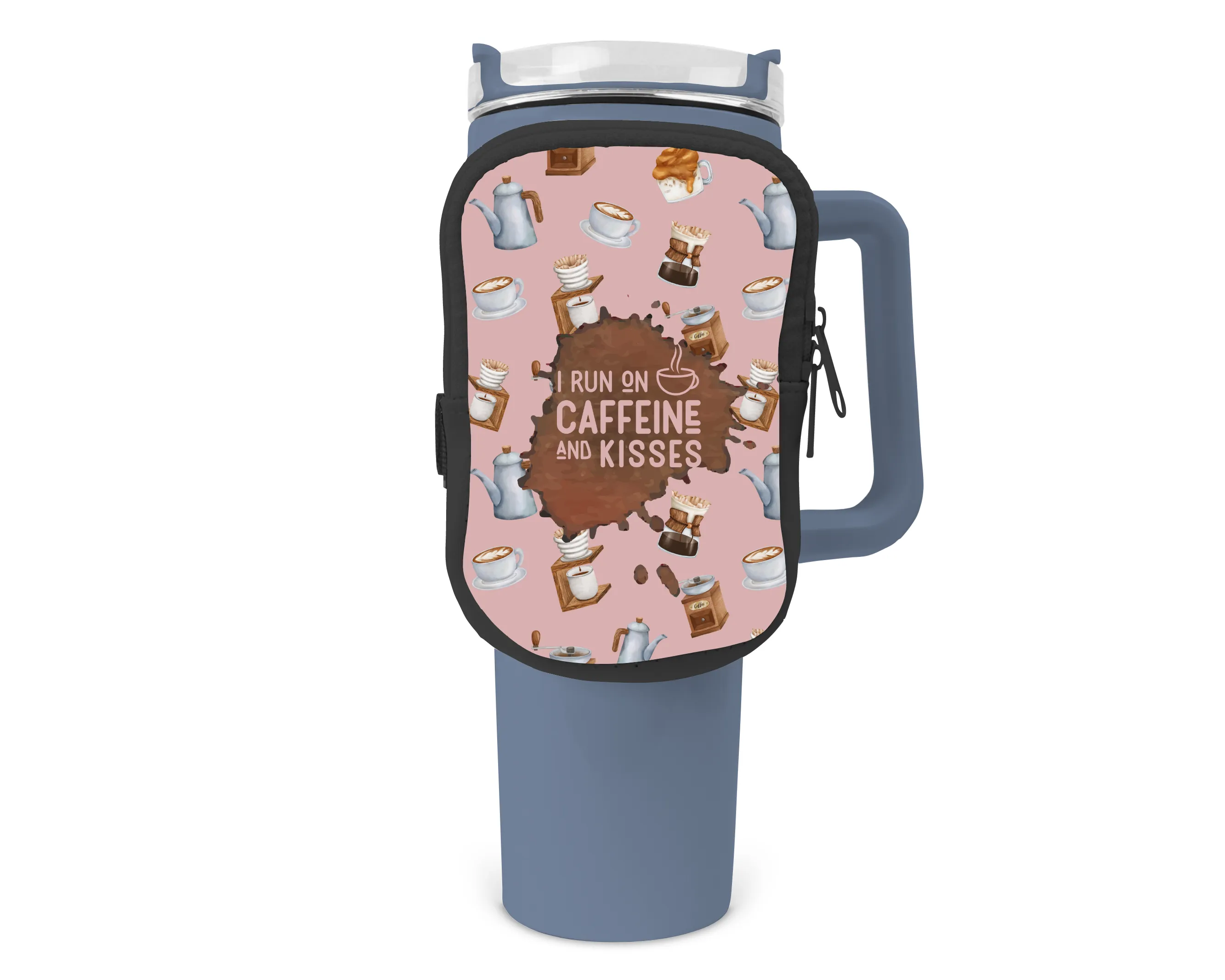 Caffiene And Kisses Zippered Pouch/Bag For 40oz Tumbler