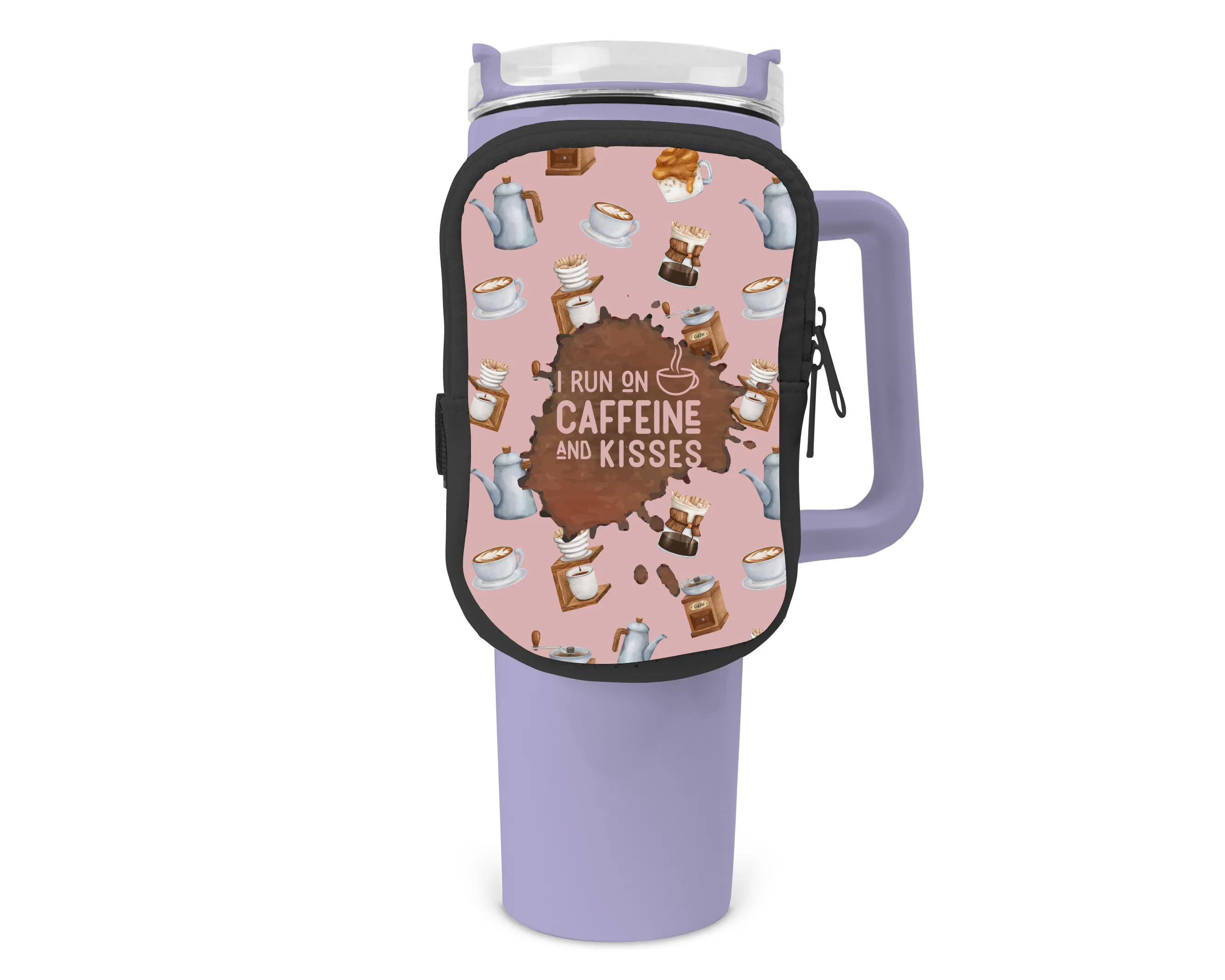 Caffiene And Kisses Zippered Pouch/Bag For 40oz Tumbler