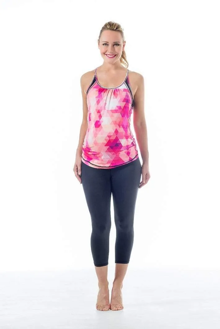 Caily Halter Energy Maternity Activewear Tank Pink Geo Print