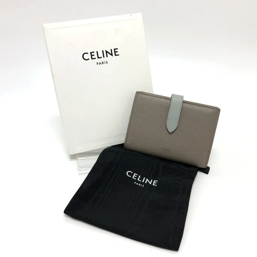 CELINE Folded wallet leather Charcoal Gray Typex Blue Medium strap wallet Women Used Authentic