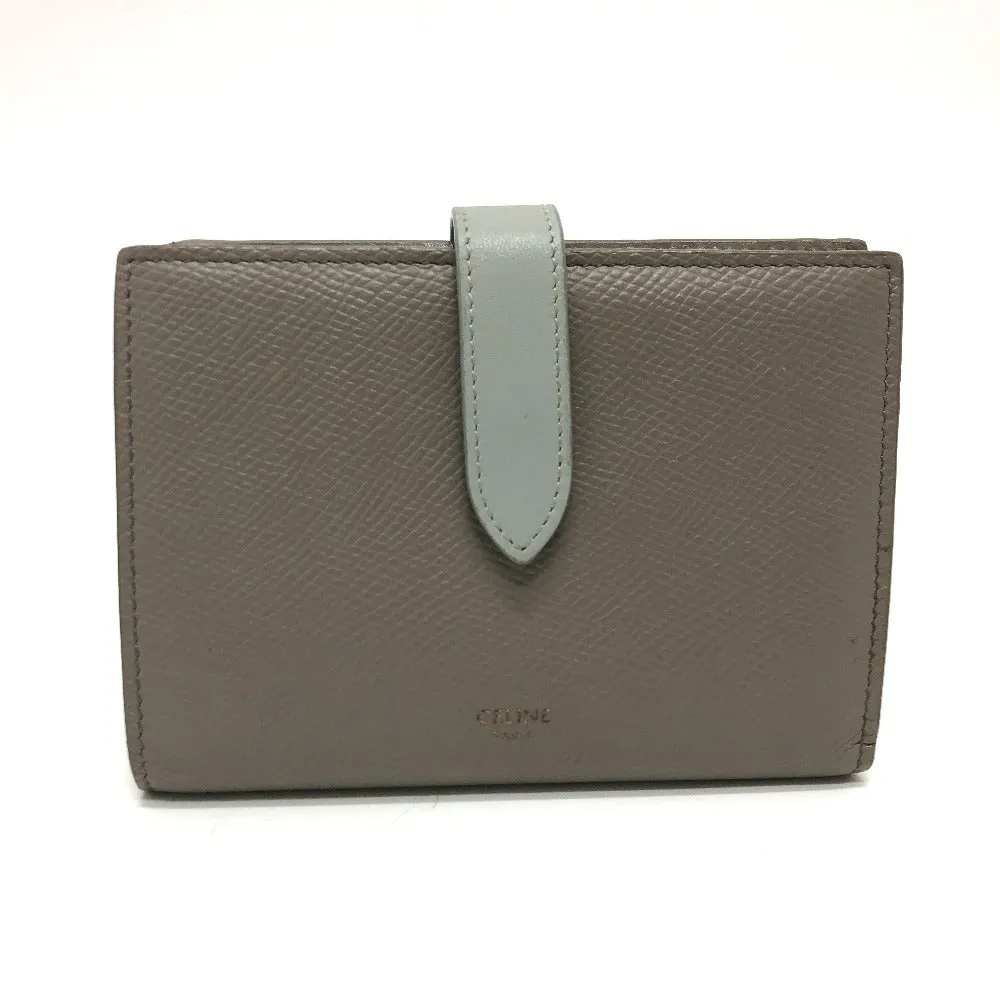 CELINE Folded wallet leather Charcoal Gray Typex Blue Medium strap wallet Women Used Authentic