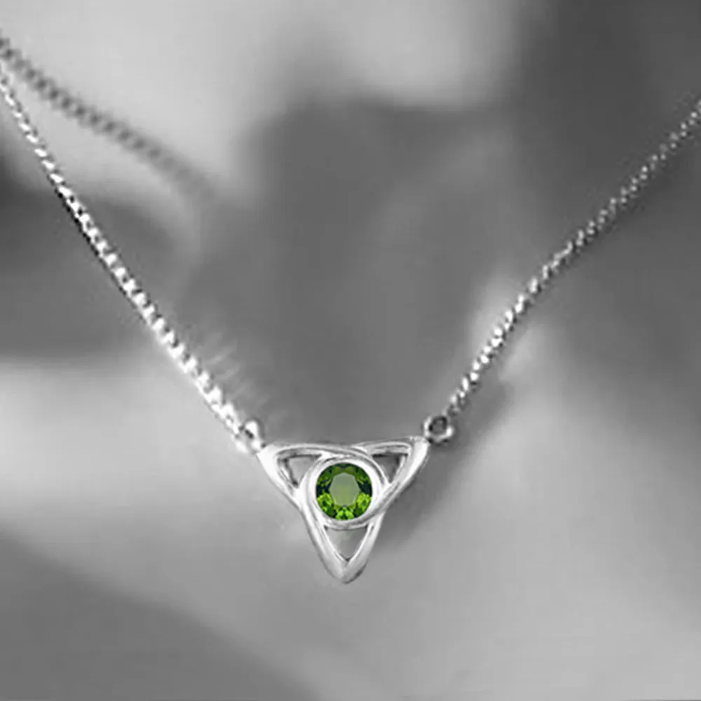 Celtic Triangle Necklace with Peridot Gemstone, Sterling Silver, August Birthstone