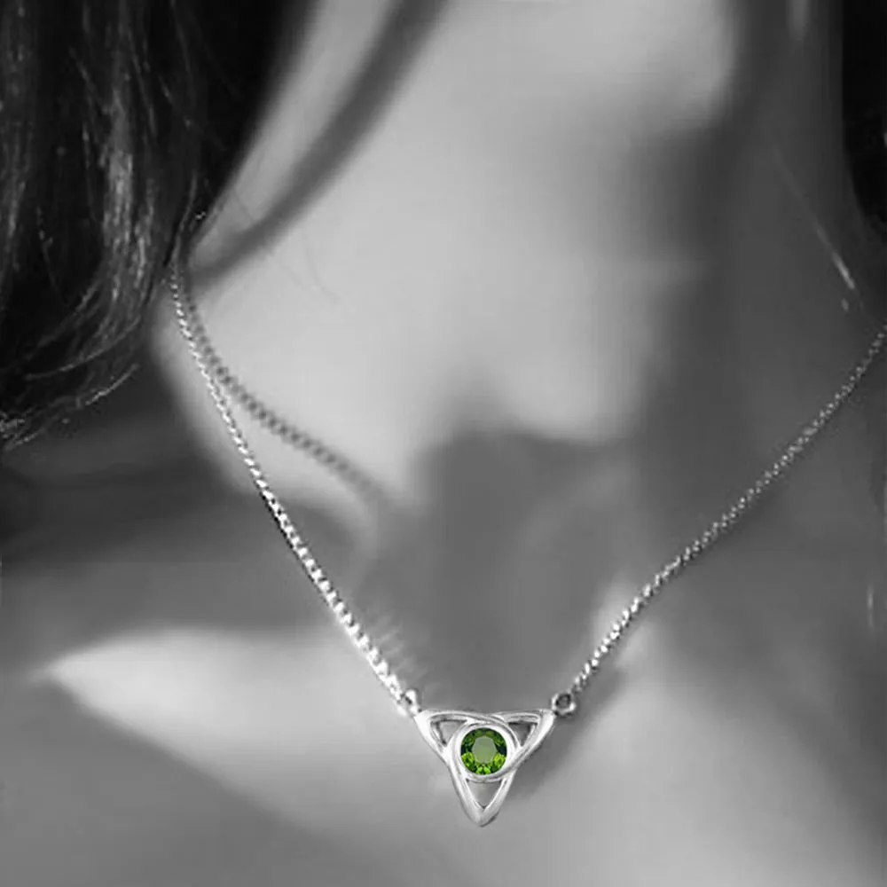 Celtic Triangle Necklace with Peridot Gemstone, Sterling Silver, August Birthstone