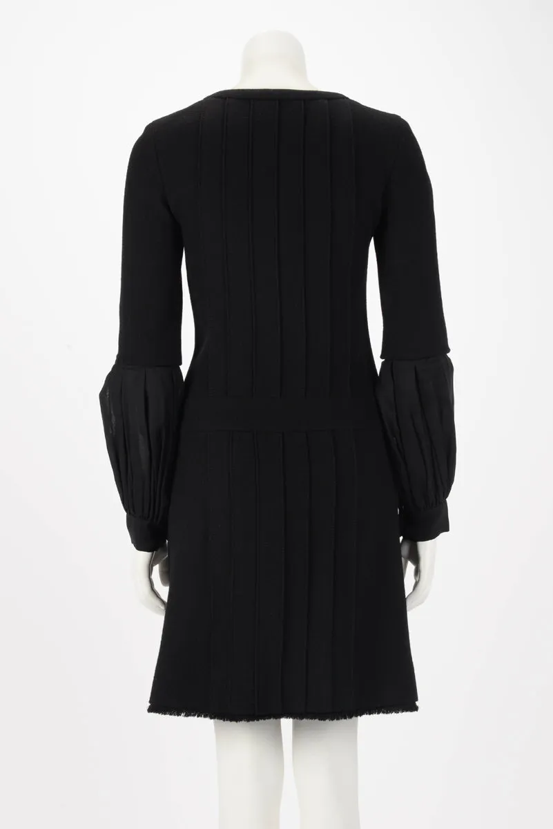 Chanel Black Wool Crepe Pintuck Detail Dress FR 36