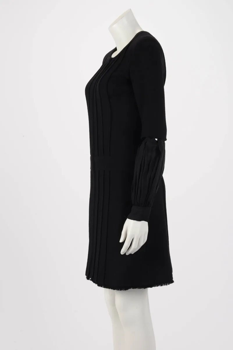 Chanel Black Wool Crepe Pintuck Detail Dress FR 36