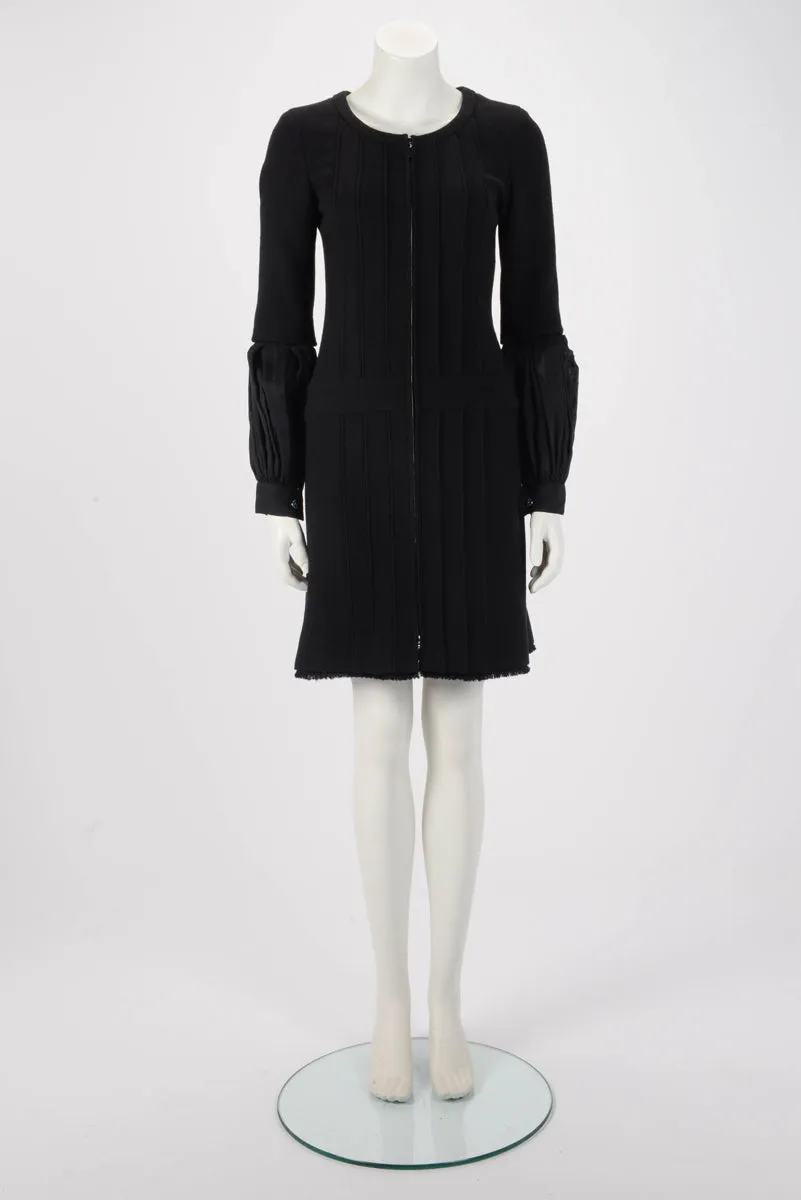 Chanel Black Wool Crepe Pintuck Detail Dress FR 36