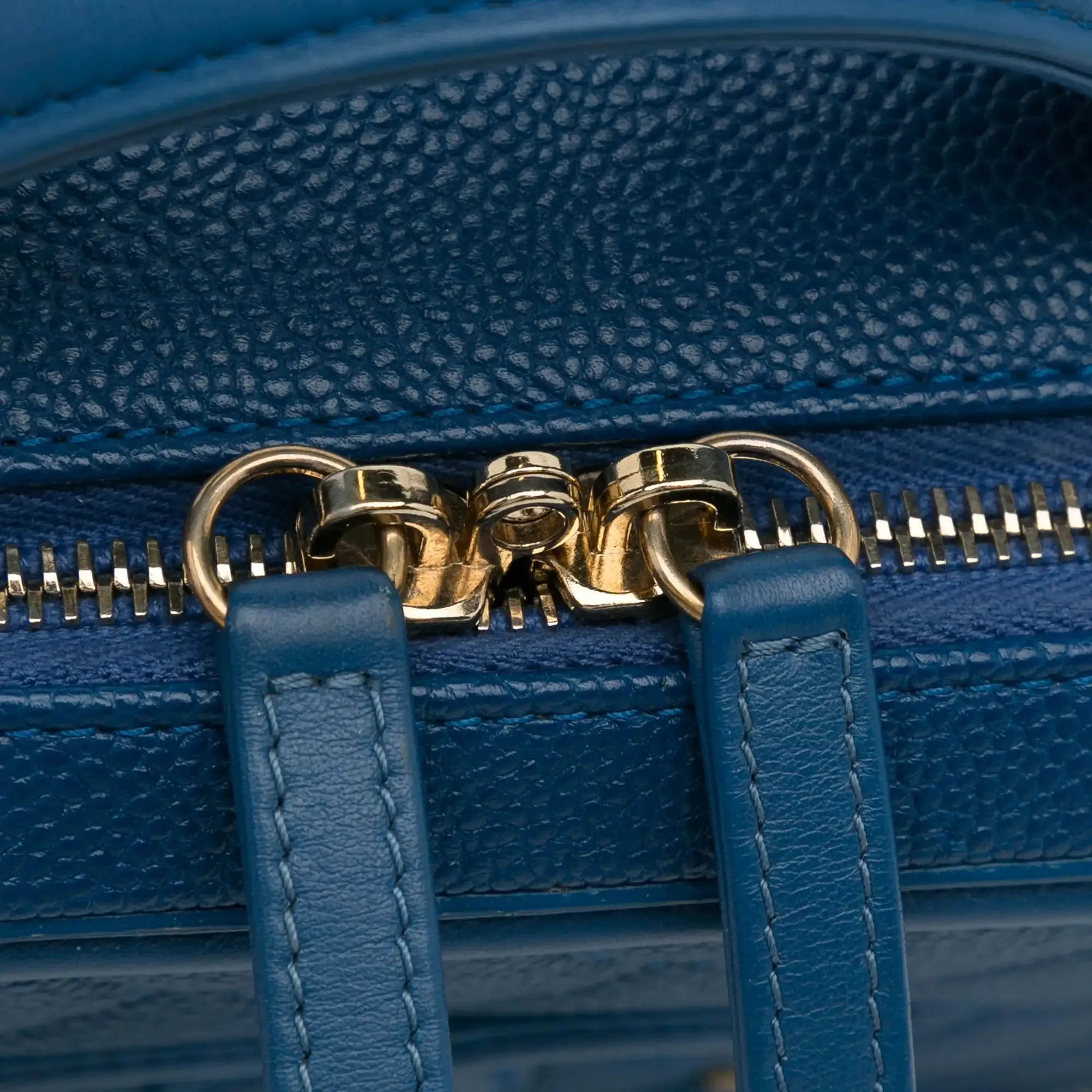 Chanel CC Filigree Vanity Case Blue Caviar Gold