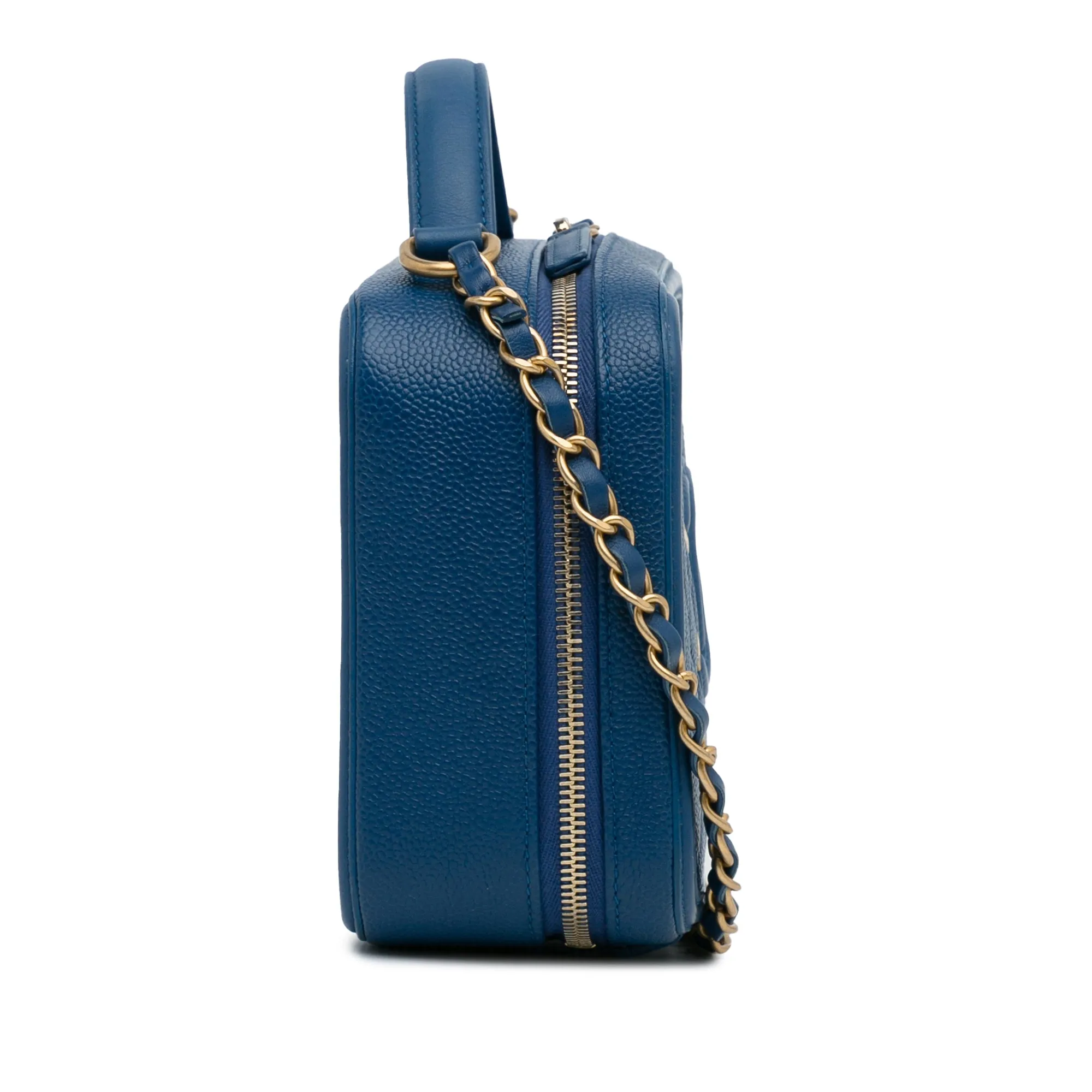 Chanel CC Filigree Vanity Case Blue Caviar Gold