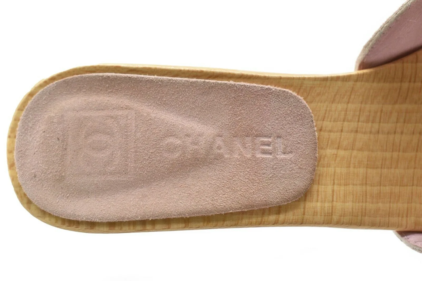 Chanel - Wood Slide Heels Sandals - Pink Suede CC Logo Buckle - 35 US 5