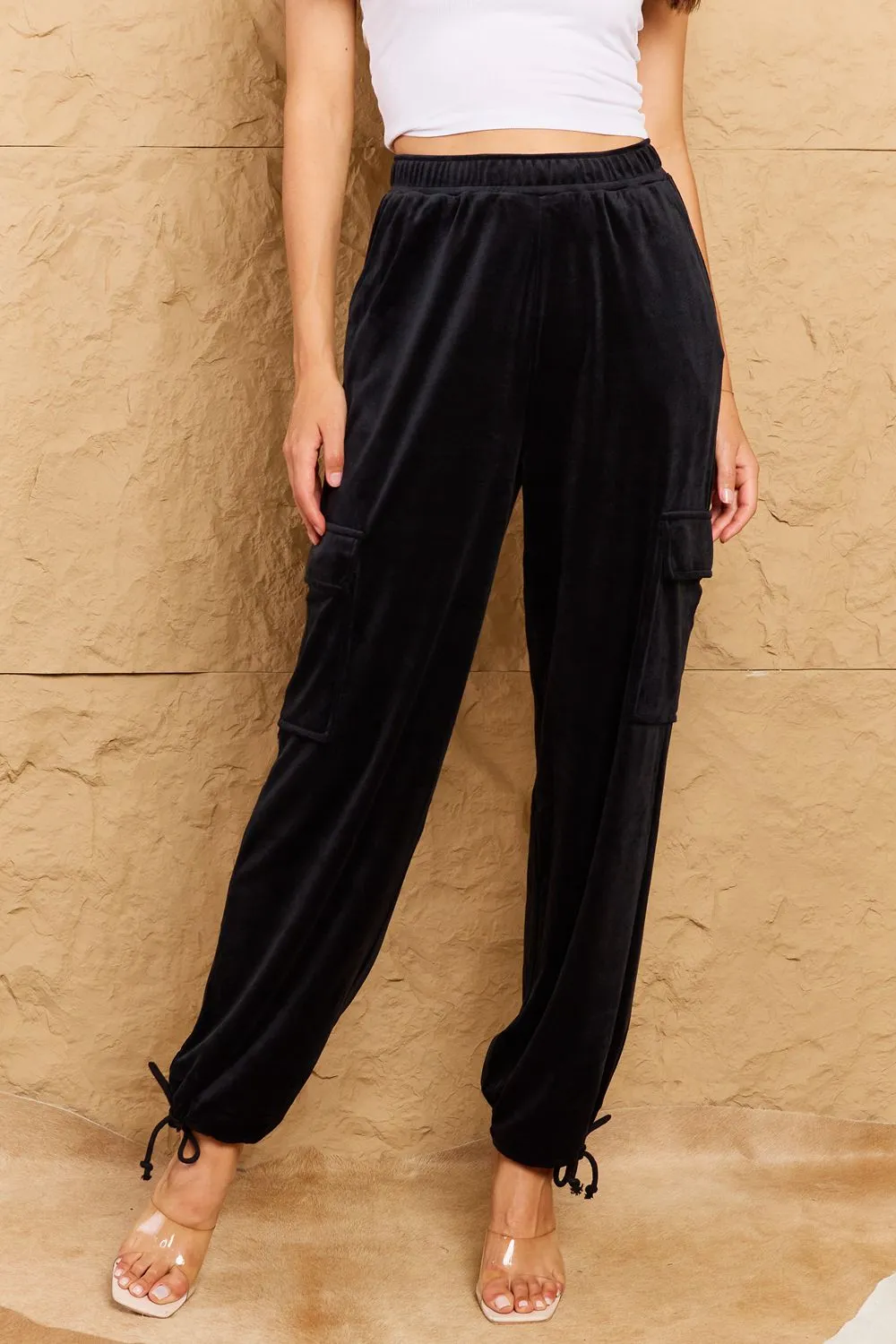 Chic For Days High Waist Drawstring Cargo Pants in Black