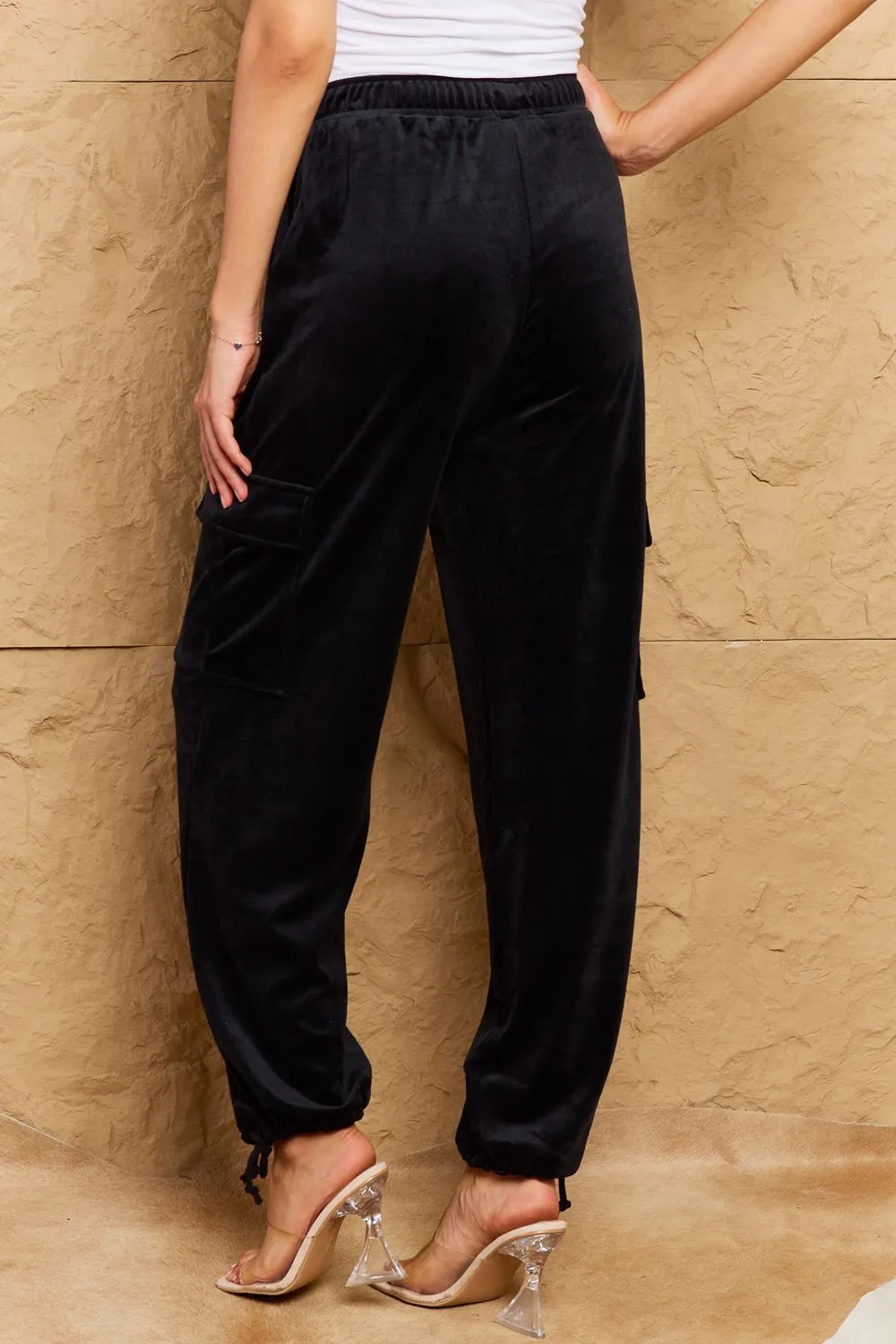 Chic For Days High Waist Drawstring Cargo Pants in Black