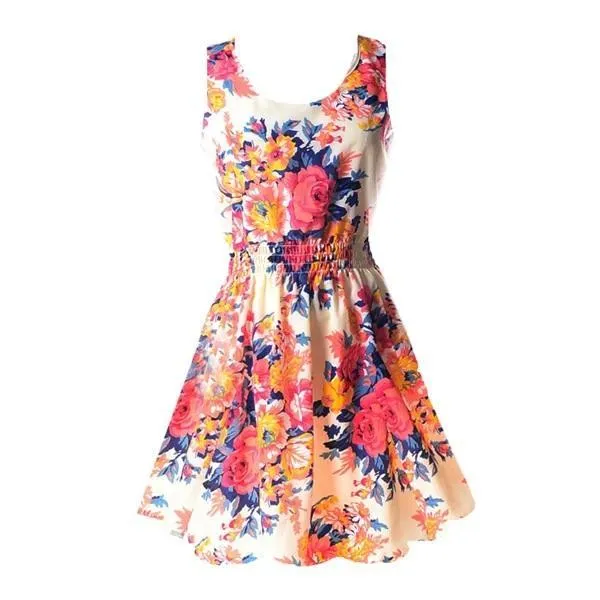 Chiffon Sleeveless Sundress Beach Floral Tank Mini Dress