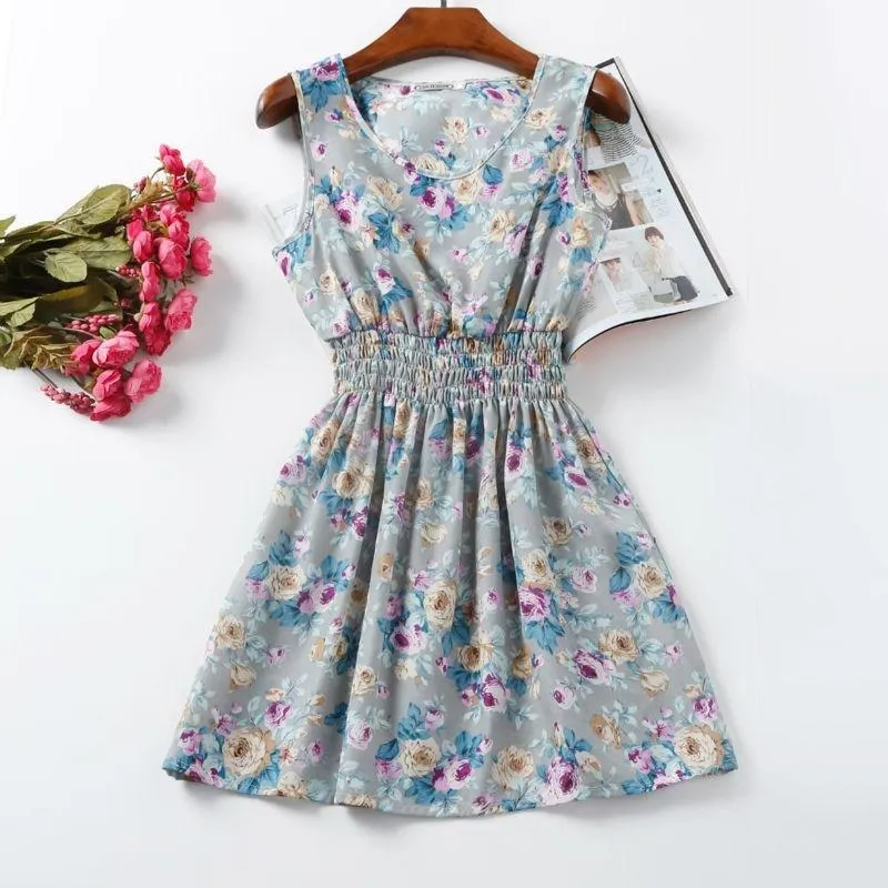 Chiffon Sleeveless Sundress Beach Floral Tank Mini Dress