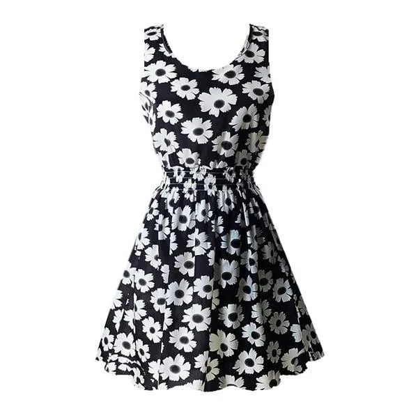 Chiffon Sleeveless Sundress Beach Floral Tank Mini Dress